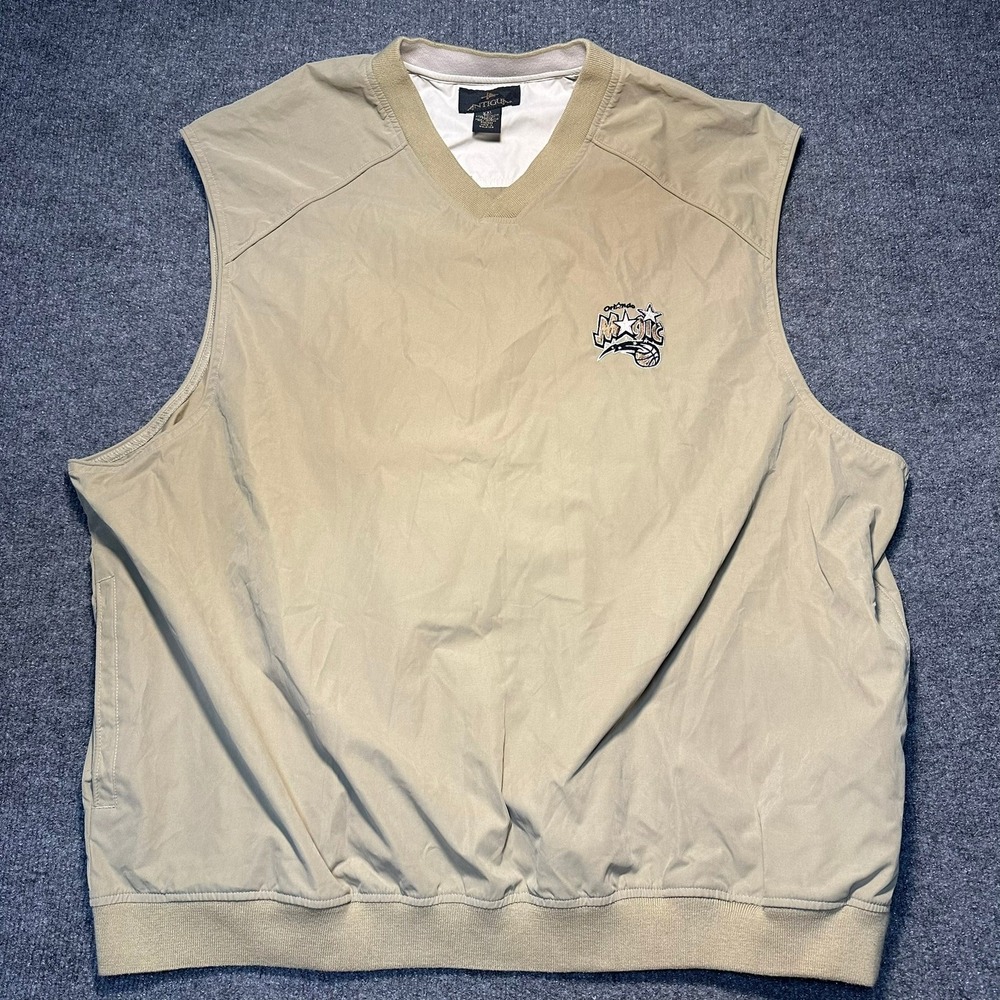 Antigua Orlando Magic Windbreaker Vest Mens XXL Tan Khaki V-Neck Pullover NBA